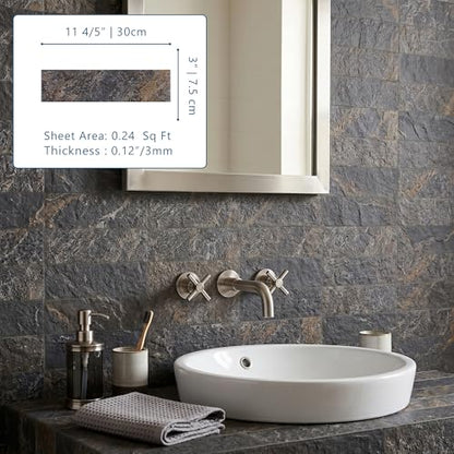 40-Sheet Flexible Stone Peel and Stick Backsplash Tile, 3" x 11.8" Oxide MCM Modified Clay Material Wall Covering, Subway Texture Self-Adhesive Wall Tiles for Kitchen Bathroom Fireplace - color: Oxide