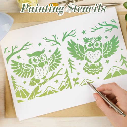 Owl Stencils for Crafts Reusable 24Pcs Animal Stencils(5.9X5.9 Inch) - color: Owl 2
