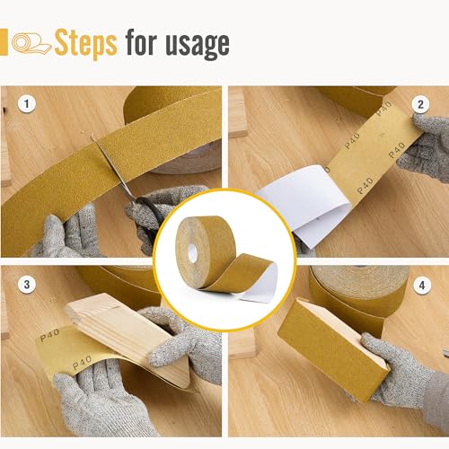PSA Longboard Sandpaper 40 Grit Sandpaper Roll 20 Yard x 2-3/4” Wide Self Adhesive Stickyback Sandpaper for Woodworking,Automotive,Sanding Blocks - style: 40Grit