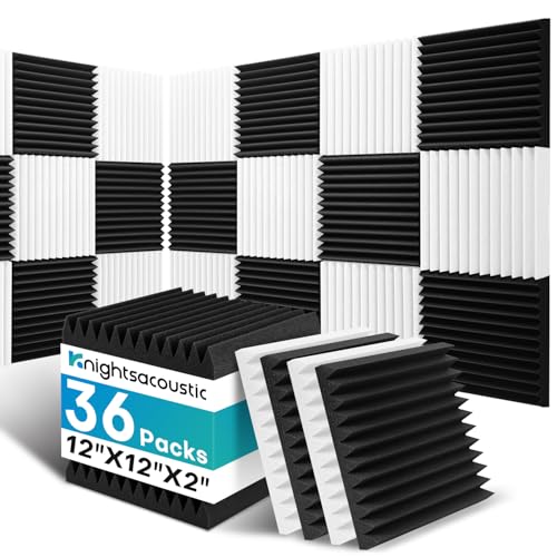 36 Pack Sound Proof Foam Panels for Walls, 2 X 12 X 12 Inches Acoustic Foam Panels, High Density Acoustic Panels Sound Absorbing, Noise Cancelling Studio Wedges, Black + White (NOT INCLUDE ADHESIVE) - size: 36Packs White+Black