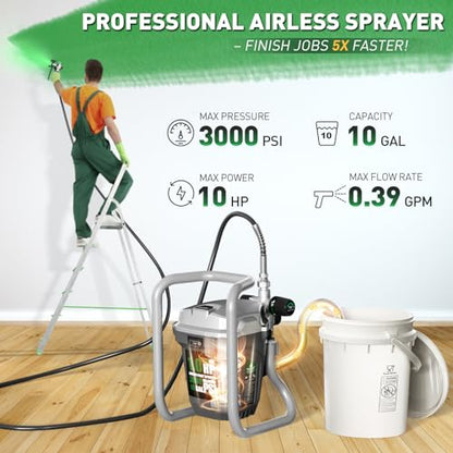 Baotree High-Pressure Electric Airless Paint Sprayer, Thinning-Free - color: Green