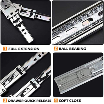 Gobrico 14-Inch Full Extension Rear/Side Mount Drawer Slides with Brackets Soft/Self Closing Ball Bearing Drawer Runners Heavy Duty Less Noise Furniture Drawer Rail Runners, 10Pairs - size: 14 Inch