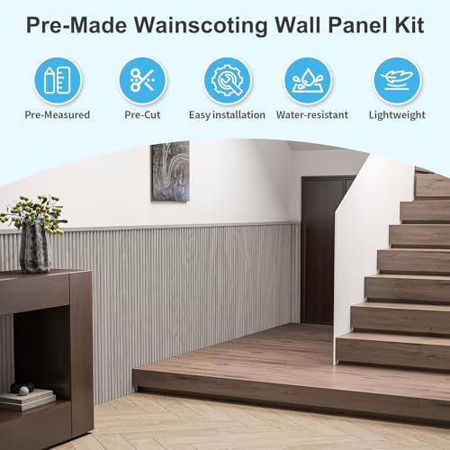 Art3d 79.3 x 40.7 Inch Beaded Wainscoting Wall Panel, 22.38 sq.ft, Grey Oak - color: Grey Oak, size: 79.3"x40.7"