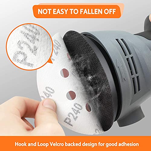 Partyreal Sand-Paper 170PCS 5-Inch 8-Hole Hook-and-Loop Sanding Discs for Random Orbital Sander, Assorted 40/60/80/120/150/220/320/400/600 Grit