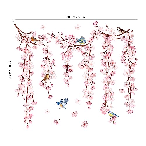 decalmile Cherry Blossom Flower Vine Floral Tree Wall Decals Stickers - color: B