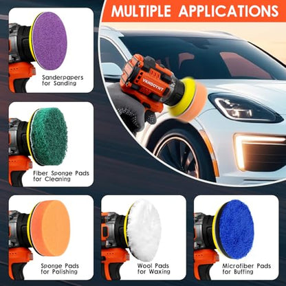 Brushless Cordless Polisher, 2 Variable Speed Mini Buffer Polisher (0-500/0-3000 RPM), 2x2600mAh Batteries, 1/2/3" Backing Pads, 52 Accessories, Small Sander for Car Detailing/Buffing/Sanding/Waxing