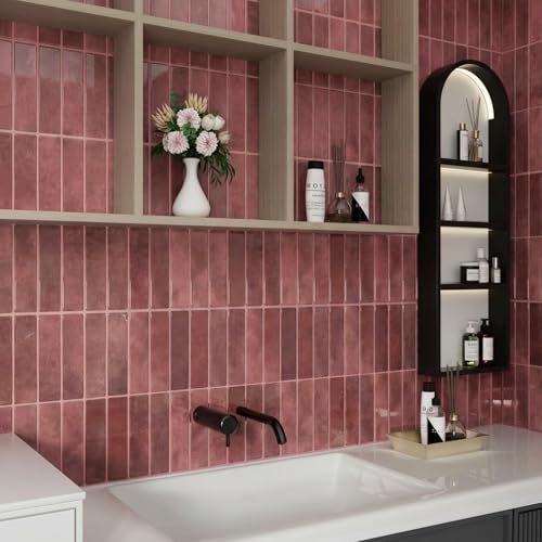 Peel and Stick Backsplash Tile for Kitchen, 10 Sheets, 11.42''x9'' - color: Wine Red