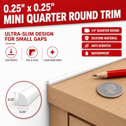 1/4 in x 10 ft Peel and Stick Quarter Round Molding, White - color: White, size: 1/4 in x 10 ft