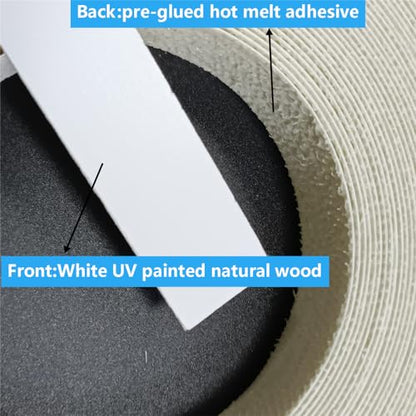 White Edge Banding Not Melamine PVC Edging Band,3/4 inch x50ft Pre-glued Real Wood Veneer Iron on Tape,Backed with Hot Melt Adhesive Flexible Strip Apply for Furniture Cabinet Restoration