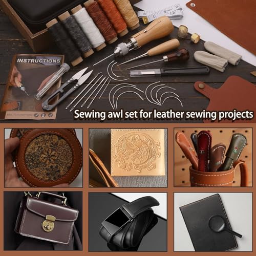 Sewing Awl Kit, Stitching Leather Sewing Thread, Waxed Thread Kit - color: 1