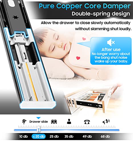 YENUO Soft Close Drawer Slides Full Extension Ball Bearing 12–24 Inch 100LB - color: Black-Soft Close, size: 24 Inch