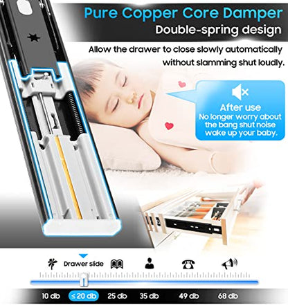 YENUO Soft Close Drawer Slides Full Extension Ball Bearing 12–24 Inch 100LB - color: Black-Soft Close, size: 24 Inch