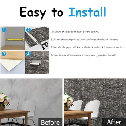 Faux Brick Wall Panels, 10 PCS, Black and Grey - color: Black Rock, size: 10PCS