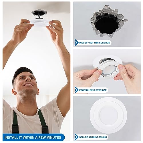 PATIKIL Goof Rings Inner Diameter 4.13", Outer Diameter 5.91", 4 Pcs Metal Goof Rings Cover Recessed Light Trim for Ceiling Wall Fixtures Can Lighting Down Light LED, Matte Finish White - color: White, size: 5.91" OD x 4.13" ID