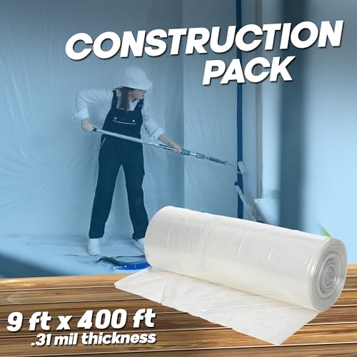 Painter's Plastic Film 9' x 400', High Density Plastic Sheeting Roll
