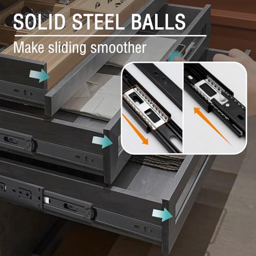 12 Inch Drawer Slide, YAOBVIS 1 Pair Heavy Duty Full Extension Ball Bearing Drawer Runners, Smooth Side Mount Cabinet Rails for Kitchen, Bathroom, Garage and Tool Cabinets - size: 12 Inch