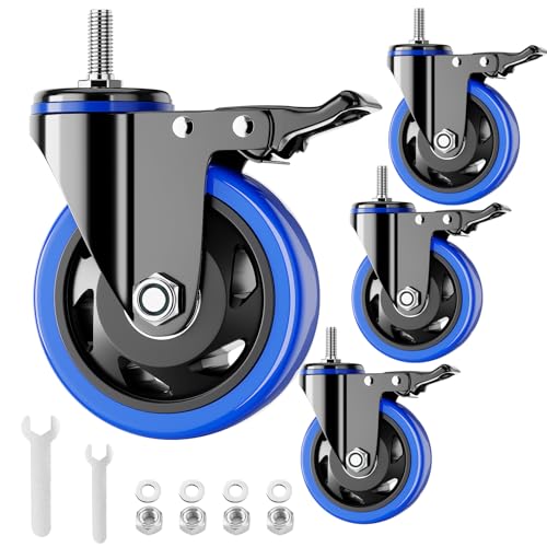 3 Inch Caster Wheels Heavy Duty 1/2" Threaded Stem Casters Set of 4 - color: Blue, size: 3in(1/2"-13)