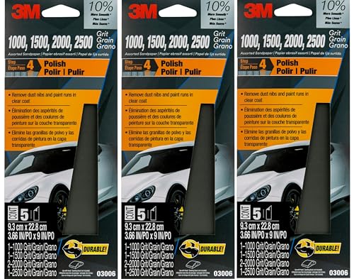 3M(TM) Wetordry(TM) Sandpaper, 03006, 3-2/3 in x 9 in, Assorted, 3 Pack