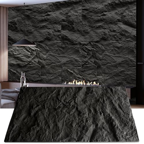 KASARO 3D Faux Stone PU Wall Panels, 4 Pack Cement Texture Black - color: Cement Black