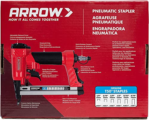 Arrow PT50 Oil-Free Pneumatic Staple Gun, Heavy-Duty Stapler, Red - size: 1 Unit