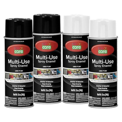 Spray Paint, 12 oz, 4-Pack (Gloss Black & Gloss White Mix) – All-Purpose, Indoor & Outdoor, Rust Resistant, for Wood, Metal, Plastic & Masonry - color: Gloss Black & White Mix