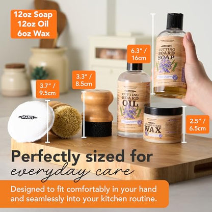 CLARK'S Cutting Board Care Kit - Includes Mineral Oil - Finishing Wax (6oz) - Applicator - Scrub Brush - Buffing Pad - Infused with Lavender and Rosemary Extract - Features Clark's Cutting Board Wax - style: Lavender and Rosemary Extract (Full Care Set)