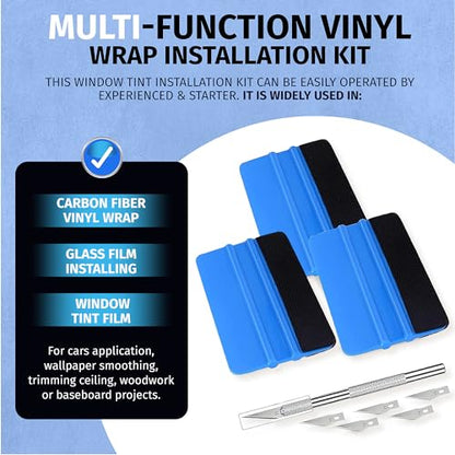 Durable Black Felt Edge Vinyl Squeegee Tool 4-Inch & Craft Knife (3-Pack)