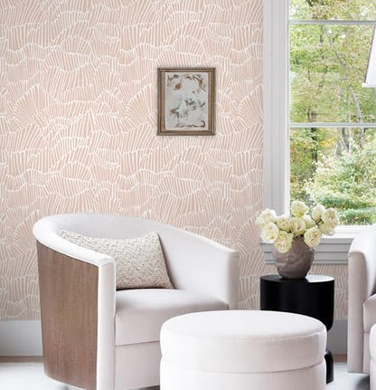 Guvana Pink Wallpaper Peel and Stick Modern Light Pink and White Wall Paper - color: Pink and White, size: 17.3" x 590"