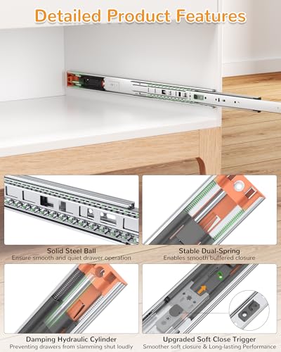 Chibery 14" Side Mount Soft Close Drawer Slides, Full Extension, 10 Pairs - size: 14 Inch