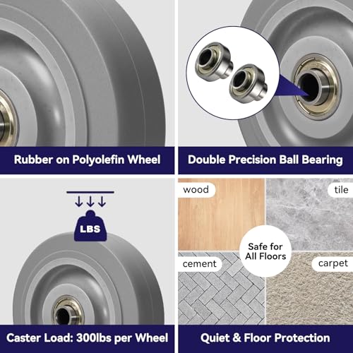 4'' Caster Wheels, Non-Marking Rubber Wheels for Cart Furniture, Set of 4 Industrial Wheel with 1200lbs Capacity (4 Wheel) - style: 4 inch Wheel