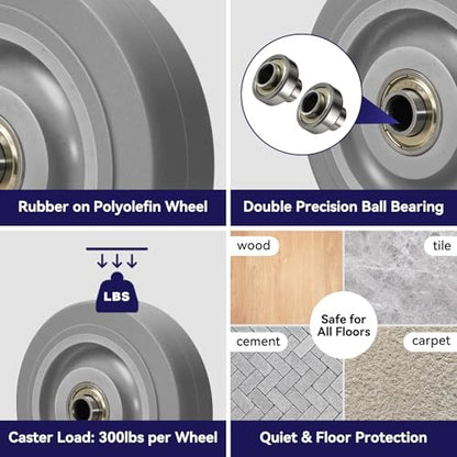 4'' Caster Wheels, Non-Marking Rubber Wheels for Cart Furniture, Set of 4 Industrial Wheel with 1200lbs Capacity (4 Wheel) - style: 4 inch Wheel