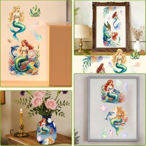 3 Sheets Mermaid Rub on Transfers Stickers for Furniture 6"x12" - color: Mermaid