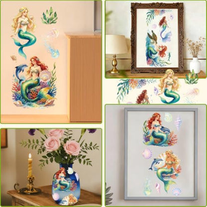 3 Sheets Mermaid Rub on Transfers Stickers for Furniture 6"x12" - color: Mermaid