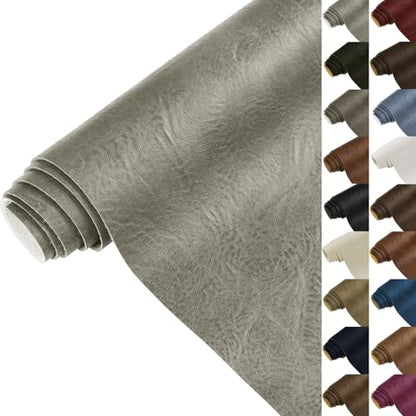 Faux Leather 1.0mm Upholstery Fabric by the Yard 55x180 Inch Beige Grey - color: Beige Grey, size: Pre Cut 5 Yard