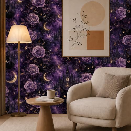 Nuxovilar Gothic Cat Wallpaper Peel and Stick 12x18In PVC - color: Nu-WJ-00004, size: 15.7" x 39.4"