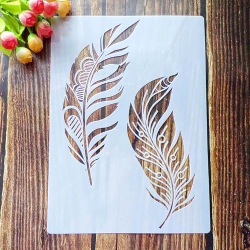 TIAMECH A4 Reusable Two Feathers Stencil for Painting - style: Two Feathers