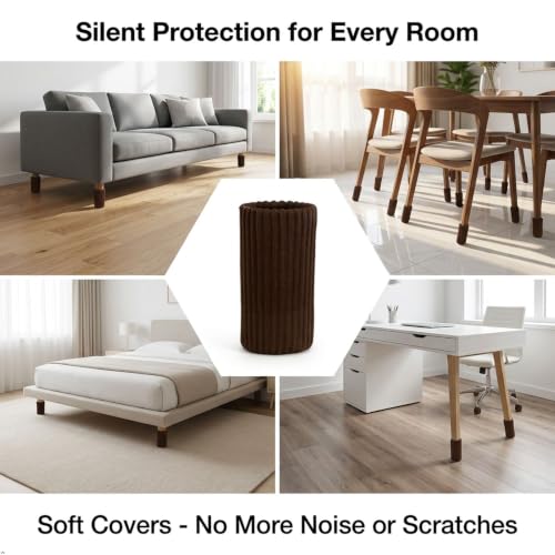 Chair Leg Floor Protectors Socks - 24Pcs Brown Polyester Furniture Covers