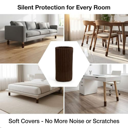 Chair Leg Floor Protectors Socks - 24Pcs Brown Polyester Furniture Covers