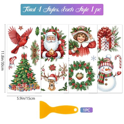 GLOBLELAND 4 Sheets Christmas Cardinal Bird Furniture Transfers Stickers 6x12inch Santa Claus Snowman Rub on Transfer UV Self-Adhesive Stickers Wall Art Craft for Bedroom Living Room Table Decoration - style: Cardinal