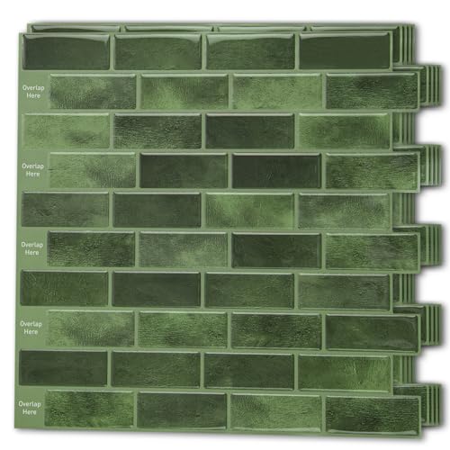 Art3d 10-Pack Marble Tile Peel and Stick Backsplash, 12 x 12 in, Jade Green - color: Jade Green