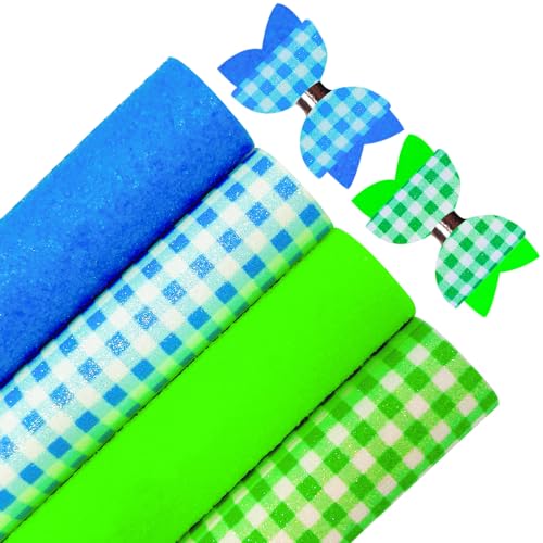 8pcs Colorful Plaid Printed Faux Leather Sheets 8x12 inch Shiny Crystal Candy Solid Color Chunky Glitter Girl Fabric for Bows Crafts (Summer Plaid), 19014 - color: Summer Plaid