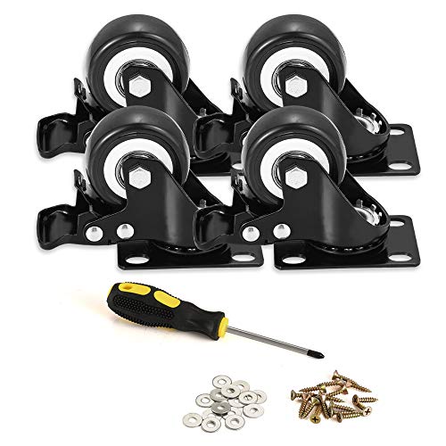 2" Caster Wheels, Heavy Duty Casters with Brake Set of 4, Locking Casters with 360 Degree No Noise Polyurethane (PU) Wheels, Swivel Plate Castors Pack of 4 - color: Black, size: 2"4pack Black