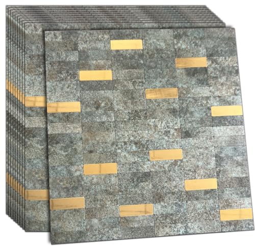 XUANINY Peel and Stick Tile Backsplash Self- Adhesive Wall Tiles Aluminum Mosaic Sticker for Kitchen (11.33"x11.92" Per Sheet, Pack of 10 pcs) (Golden Green 10) - color: Golden Green 10