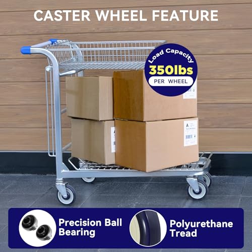 5" Shopping Cart Wheels, 3/8" Axle Replacement Casters Polyurethane Wheels for Cart 1400lbs Total Capacity(4 Pack) - style: Navy(3/8'' Bore)