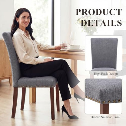 COLAMY Upholstered Parsons Dining Chairs Set of 4, Fabric Dining Room Kitchen Side Chair with Nailhead Trim and Wood Legs - Dark Grey - color: F-darkgrey, size: Set of 4