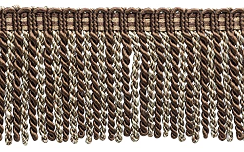 3" (7.5cm) Long Noblesse Collection Bullion Fringe Trim with Fancy Knitted Header (Style# DB3) Cappuccino Brown #D2A2 (Chocolate Brown, Light Beige, Light Brown) 5 Yard Value Pack (4.5m/15 ft) - color: Cappuccino Brown #D2A2 (Chocolate Brown, Light Beige,
