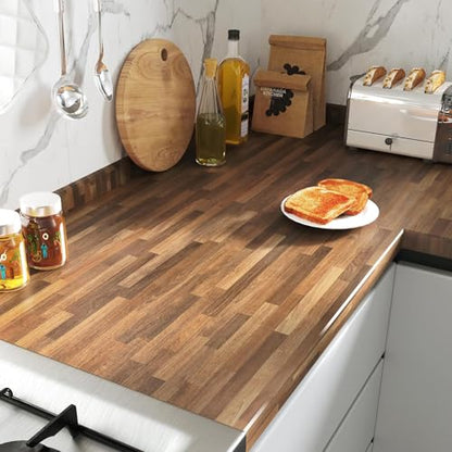 FunStick 36"x200" Large Butcher Block Countertop Contact Paper Waterproof Brown Wood Contact Paper for Cabinets Peel and Stick Countertops Wood Wallpaper for Kitchen Counter Top Covers Desk Vinyl Wrap - size: 36"W x 200"L