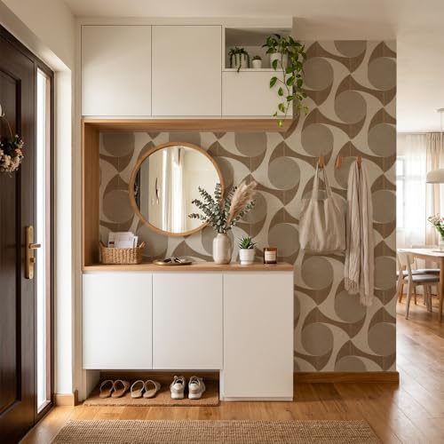 Chunlei Peel and Stick Wallpaper, Beige Retro Geometric Circle Pattern, 236in x 17.7in, Waterproof Vinyl, Removable Reusable, Eco-Friendly, for Bedroom Living Room Rental Apartment - color: Beige03, size: 17.7" x 236.2"