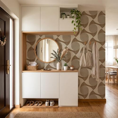 Chunlei Peel and Stick Wallpaper, Beige Retro Geometric Circle Pattern, 236in x 17.7in, Waterproof Vinyl, Removable Reusable, Eco-Friendly, for Bedroom Living Room Rental Apartment - color: Beige03, size: 17.7" x 236.2"