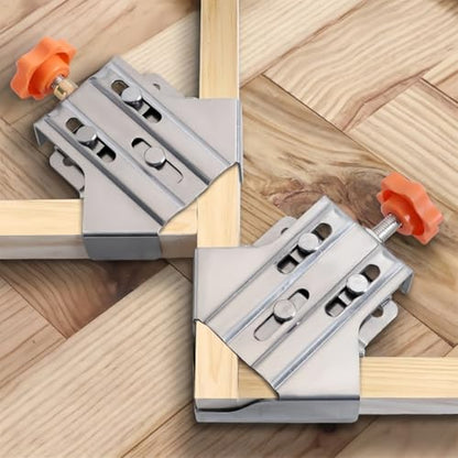 4PCS Stainless Steel 90° Corner Clamp Set, Adjustable Swivel Jaw Right Angle Clamp, Professional Woodworking Tool for DIY Cabinet Framing, Precise Joint Assembly & Workshop Projects